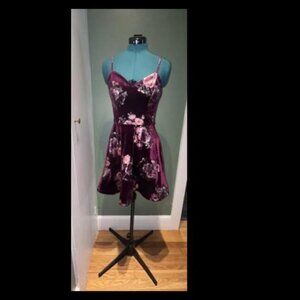 BCX Burgundy Floral Velvet Fit & Flare Mini Dress M